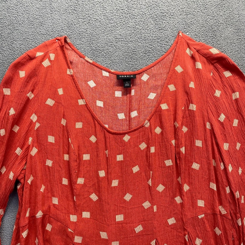 Torrid Womens Top Peasnat Boho Diamond Dotz Crinkle Gauze Fit and Flare Size 1 - Picture 6 of 8